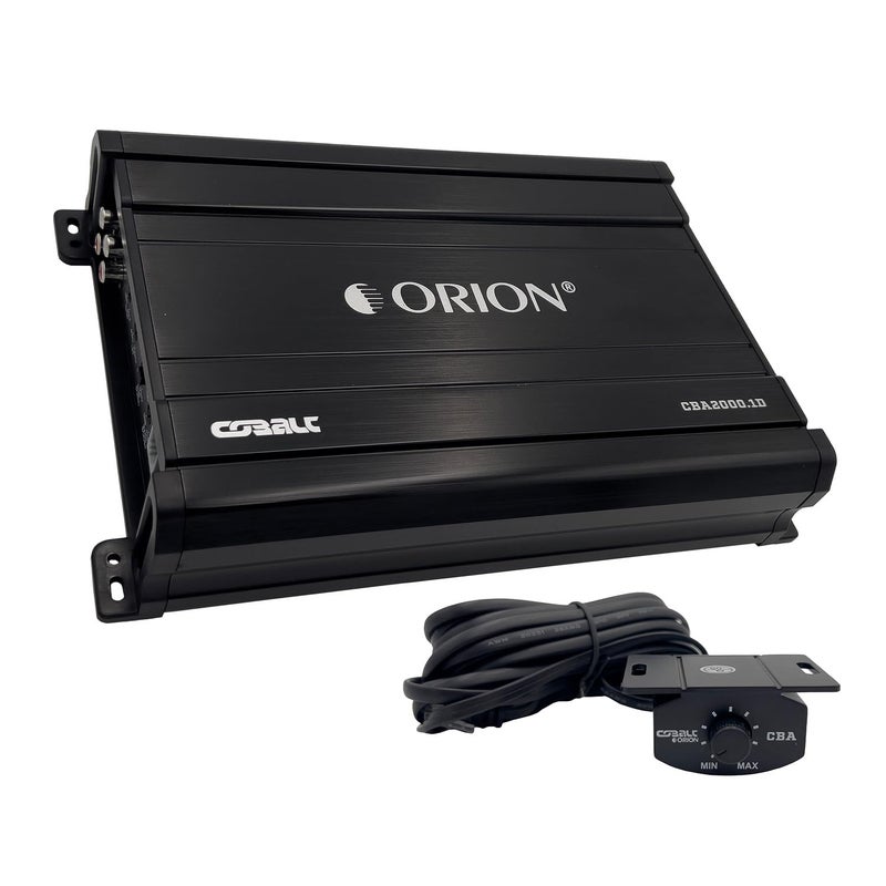 Orion مضخم صوت أحادي القناة من أوريون كوباالت CBA2000.1D لفئة D للسيارة، 2000 واط كحد أقصى، مستقر عند 1/2/4 أوم، تمرير منخفض قابل للتعديل مع تعزيز للباس، مزود طاقة MOSFET، مع زر للباس - Image 1